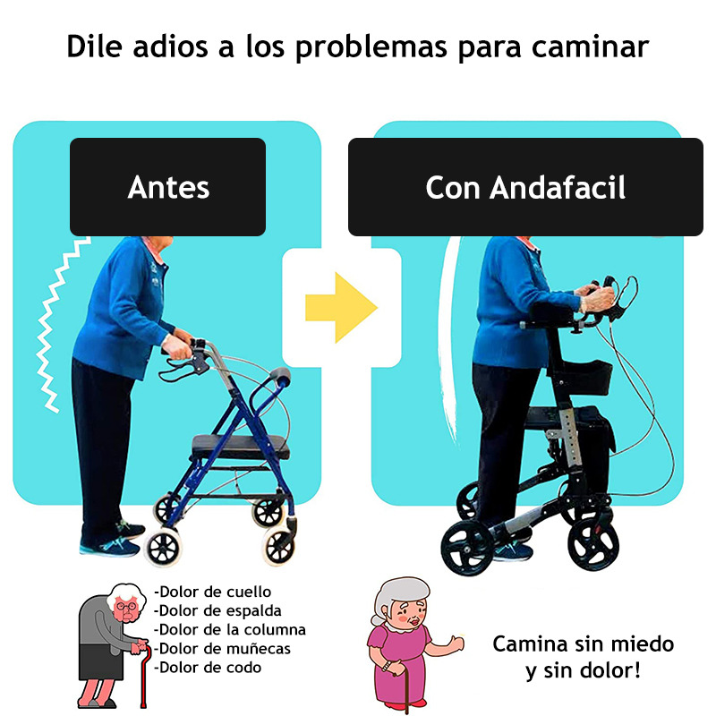 Andador para ancianos, Plegable, Asiento, 2 ruedas, Azul, Mérida