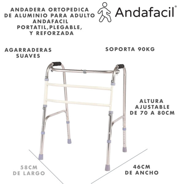 Andadera Ortopedica de Aluminio para Adulto Andafacil | Portatil, Plegable, Reforzada