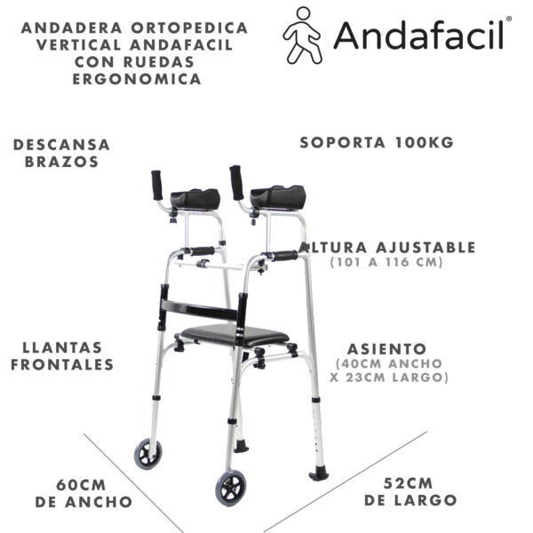 Andadera Ortopedica Vertical Andafacil con Ruedas Ergonomica