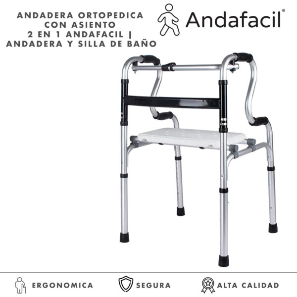 Andadera Ortopedica con Asiento 2 en 1 Andafacil | Andadera y Silla de Baño